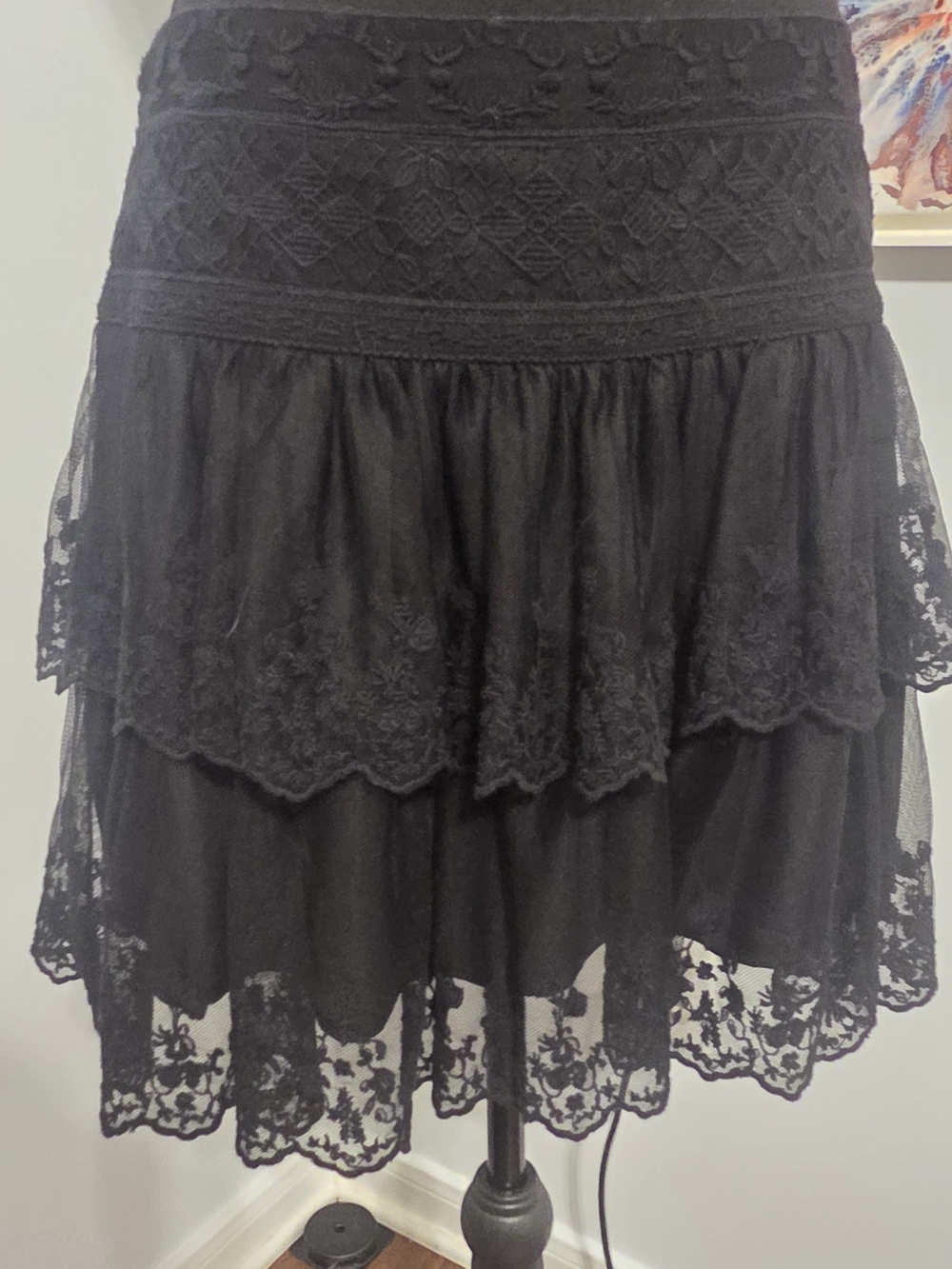 Promod Black Tiered Lace Mini Skirt